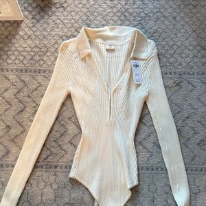 Abercrombie & Fitch Cream Ribbed Bodysuit